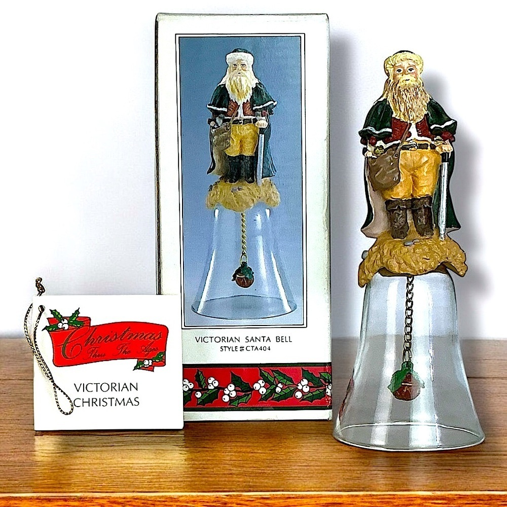 Victorian Santa Bell Vintage Hand Painted Glass Christmas Collectible LTD 1992